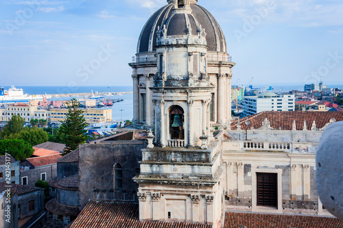 Domes of the Cathedral dedicated to Saint Agatha. The view of the city of Catania, Sicily, Italy. photo