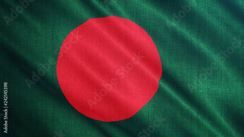 Bangladesh flag is waving 3D animation. Symbol of Bangladesh national on fabric cloth 3D rendering in full perspective. © Ser