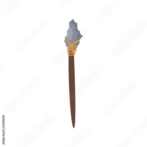 Ancient stone spear, stone age symbol, weapon of caveman colorful vector Illustration