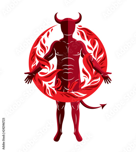 Athletic horned man surroun...