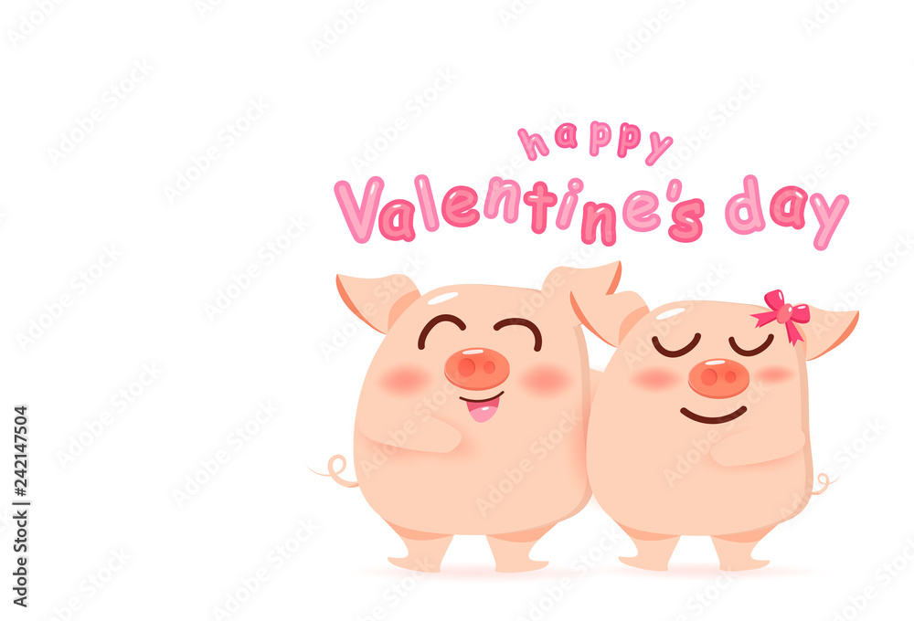 Happy Valentines day, pig loving couple, happiness cute cartoon character vector illustration Stock Vector | Adobe Stock Happy Valentines day, pig loving couple, happiness cute cartoon character vector illustration Stock Vector | Adobe Stock