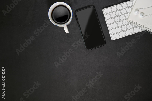 Dark leather workspace and office gadget
