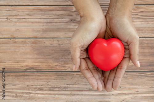 red heart in young woman s hands. love and care concept. valentine concept 