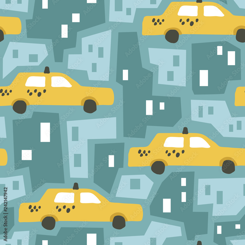 Funny yellow taxis in the city