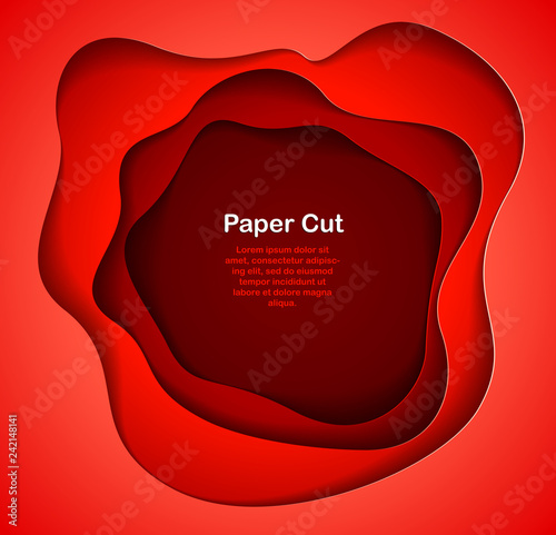 Abstract red paper cutout curvy shapes layered, vector illustration in paper cut style. layout for business card, presentations, flyers or posters.