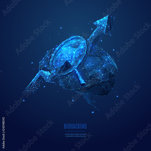 magnifying brain arrow up low poly