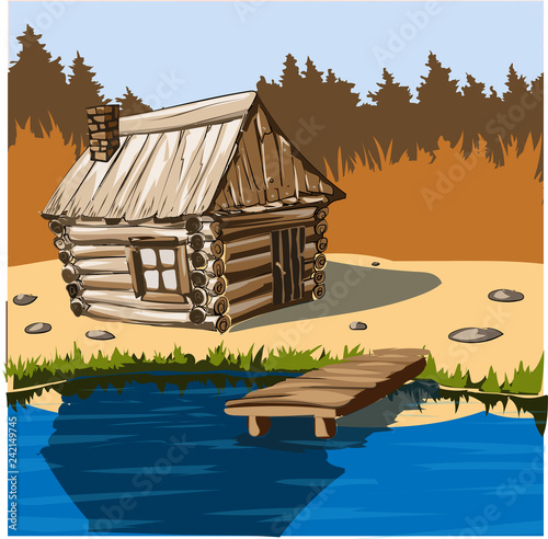 wooden house on the lake for recreation and fishing