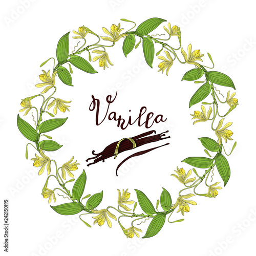 Wreath from vanilla orchid flowers and leaves