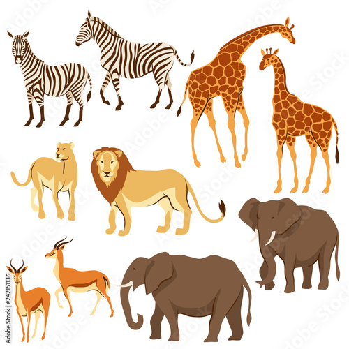 Fototapeta Naklejka Na Ścianę i Meble -  Set of African savanna animals.