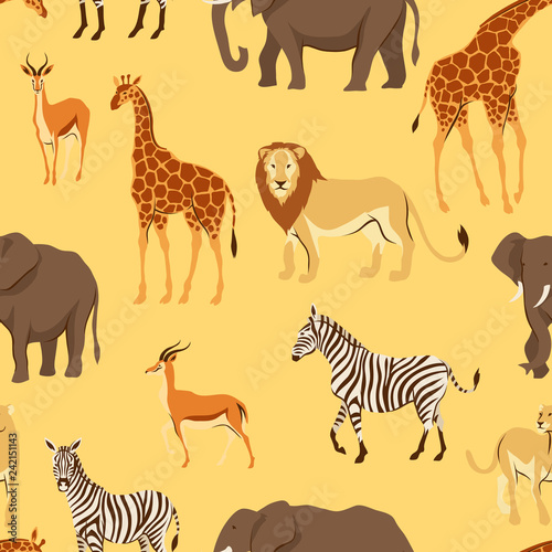 Seamless pattern with African savanna animals.