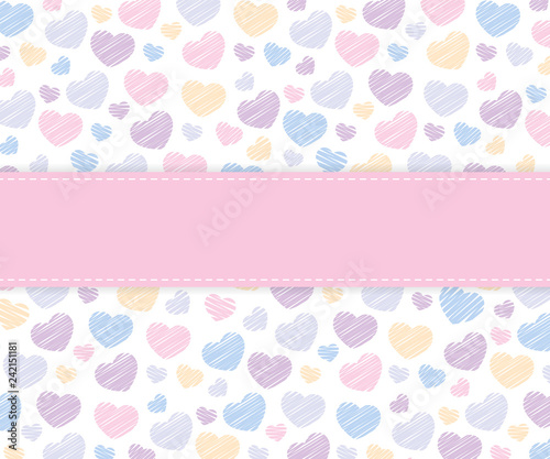St. Valentine's day background in pastel colors. Vector illustration with hatching hearts. Good for greeting cards, banners, stickers and posters.