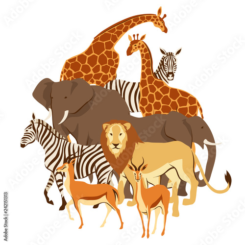 Background with African savanna animals. © incomible