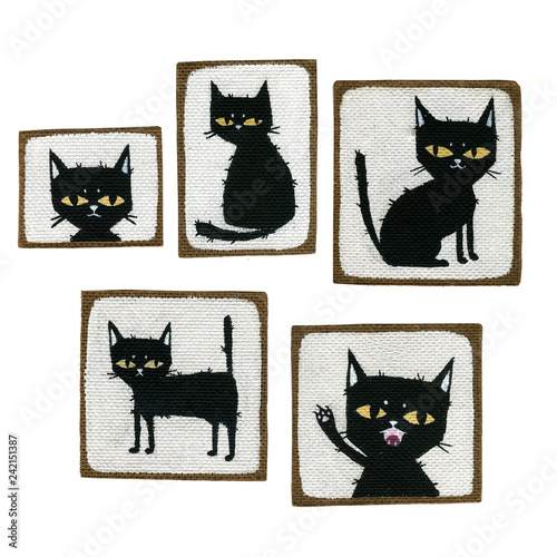 Fototapeta Naklejka Na Ścianę i Meble -  black cat poses drawing