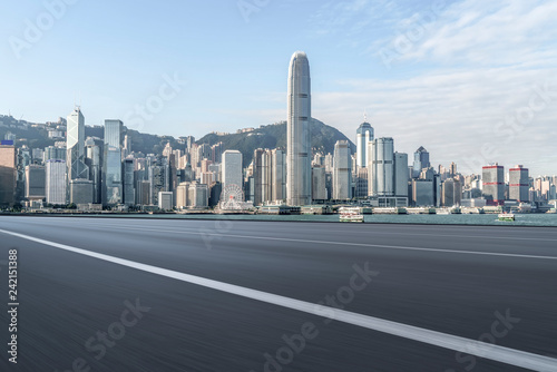 Air highway asphalt road and office building of commercial building in modern city