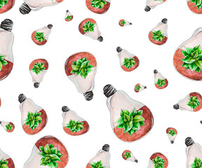 Sierkussen Terrariumplanten patronen Aquarel florarium met groene vetplanten  © YuliiaMazurkevych