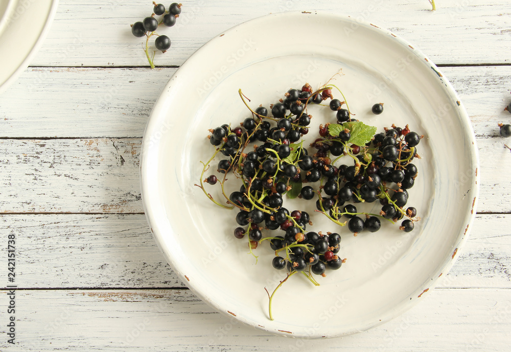 Teller Schwarze Johannisbeeren Früchte frisch Teller Schwarze Johannisbeeren Früchte frisch