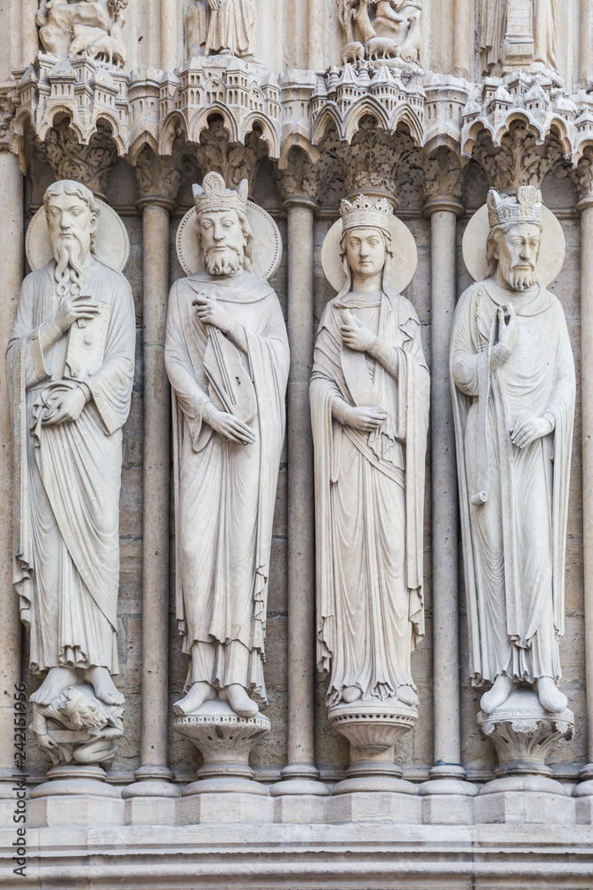Exterior carving on Notre Dame de Paris church