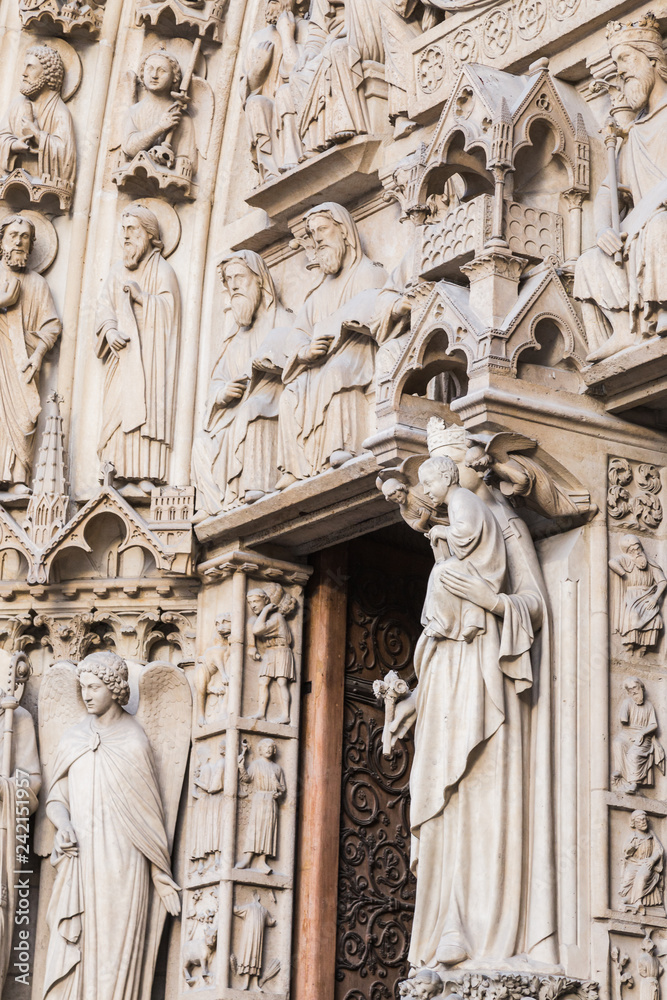 Exterior carving on Notre Dame de Paris church