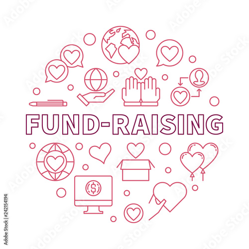 Fund-Raising round vector red outline illustration on white background
