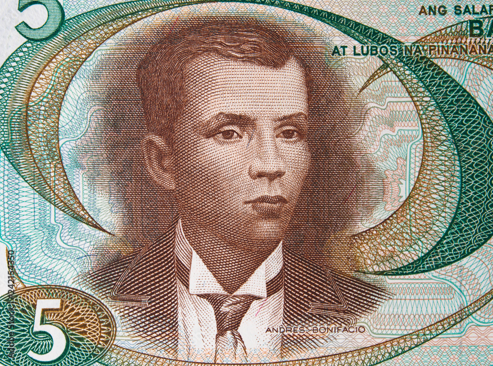 Andres Bonifacio Portrait On Philippine 5 Peso 1969 Close Up andres-bonifacio-portrait-on-philippine-5-peso-1969-close-up