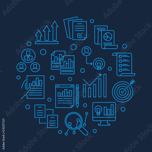 Strategic planning vector concept round blue illustration in outline style