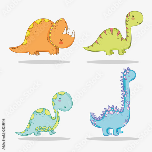 set cute triceratops with diplodocus and brontosaurus wildlife