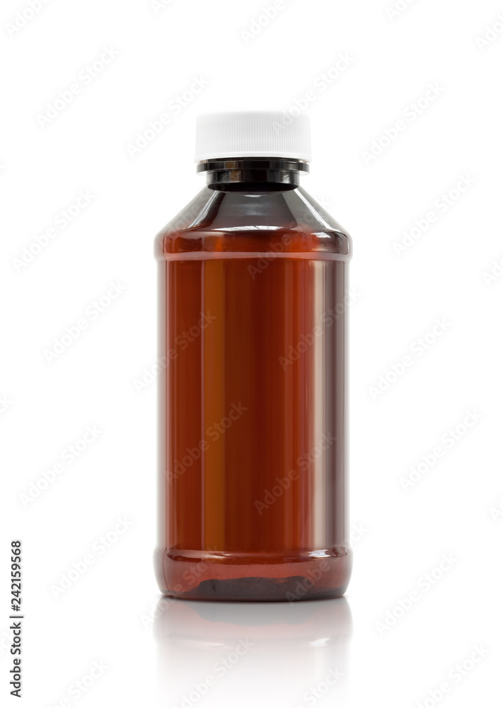 brown plastic bottle with white cap isolated on white background