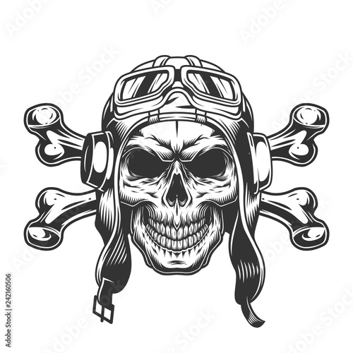 Fototapeta Skull in pilot helmet and goggles
