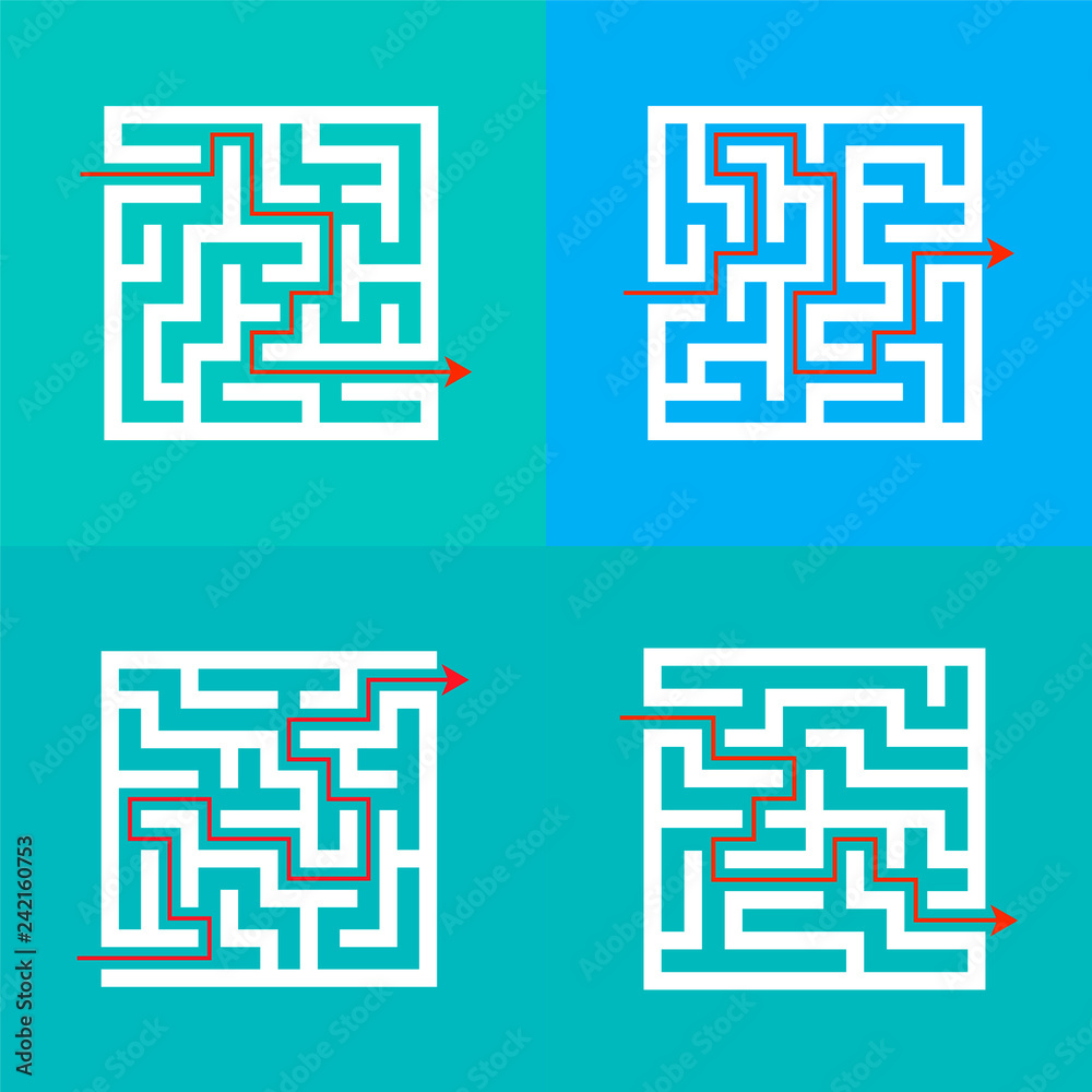 A set of mazes. Game for kids. Puzzle for children. Labyrinth conundrum. Flat vector illustration. A set of mazes. Game for kids. Puzzle for children. Labyrinth conundrum. Flat vector illustration.