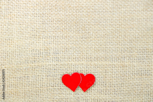 pair red heart paper on brown sack background have copy space for put text