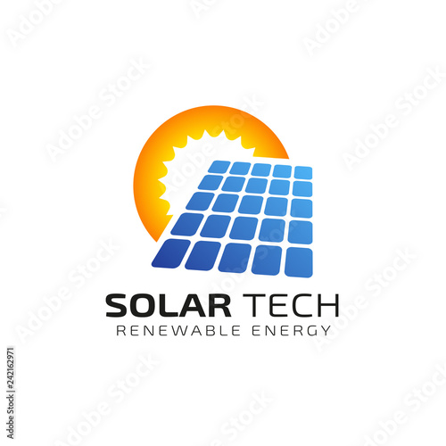 Sun solar energy logo design template. solar tech logo design