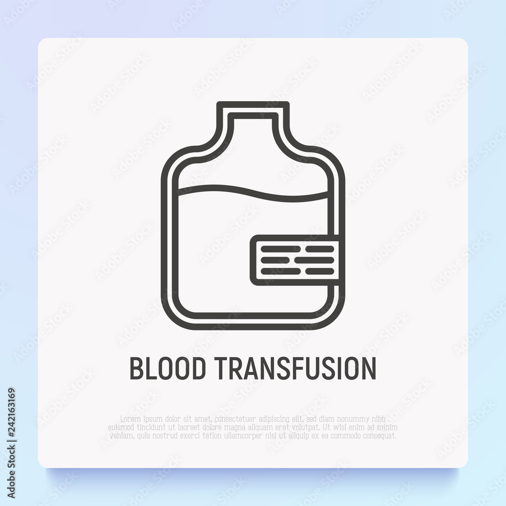 Blood transfusion thin line icon. Modern vector illustration of blood bag. Blood transfusion thin line icon. Modern vector illustration of blood bag.