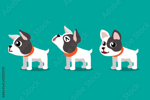 Set of vector cartoon character french bulldog poses for design.