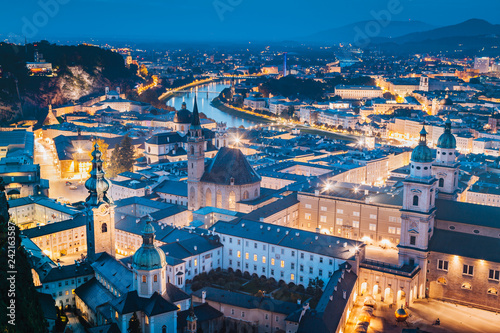 Historic city of Salzburg at twilight, Austria