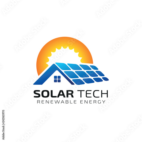 Sun solar energy logo design template. solar tech logo design