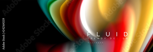 Abstract liquid colorful banner. Trendy wavy dynamic design. Fluid color shapes.