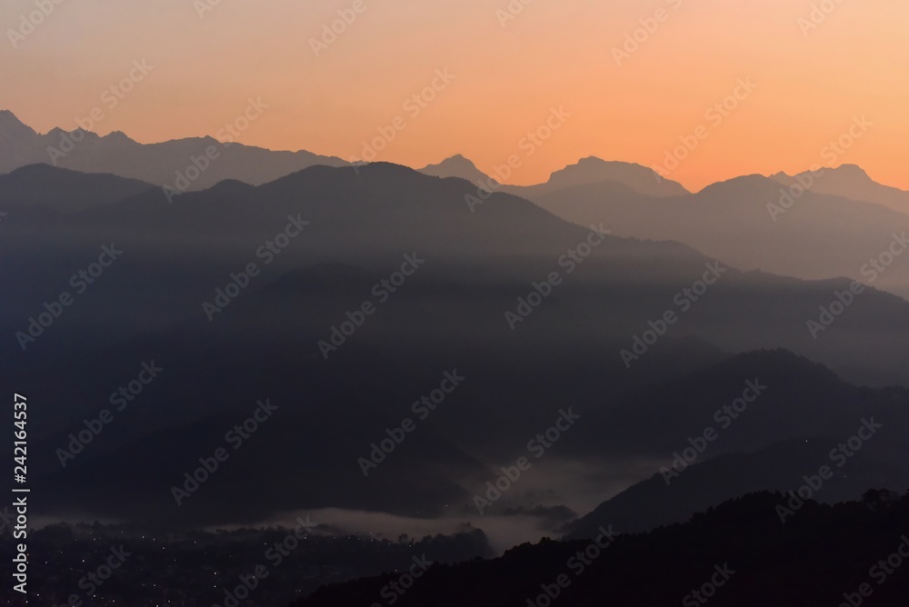 Himalayas Range During Twilight from Sarangkot Hill in Pokhara, Nepal