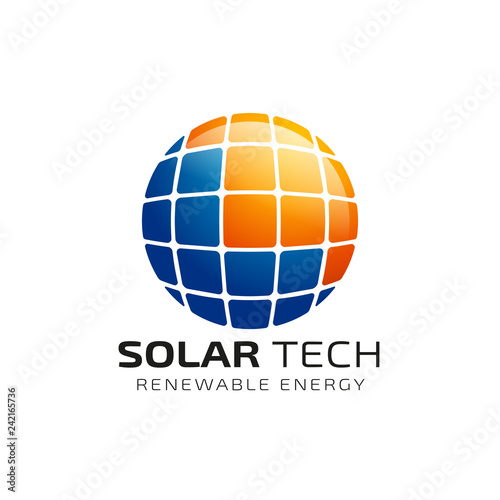 Sun solar energy logo design template. solar tech logo design
