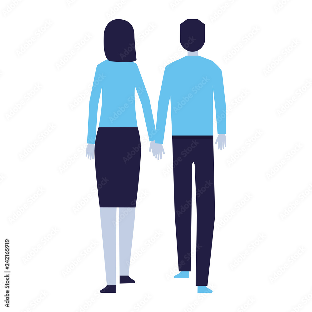 man and woman holding hands walking back view man and woman holding hands walking back view