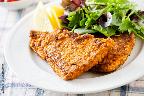 Couple Of Pork Schnitzel With Green Salad