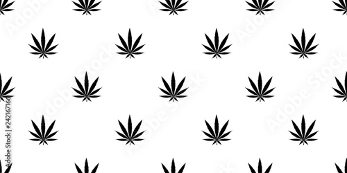 Cannabis seamless pattern. Marijuana floral pattern. Flat leaf of weed cannabis, monochrome black and whit. Marijuana design element seamless for fabric vector illustration. © svitlananiko