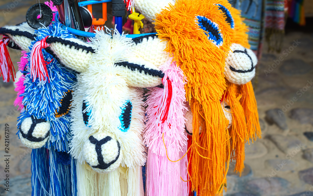 Colorful Peruvian Llama Head Hats In
