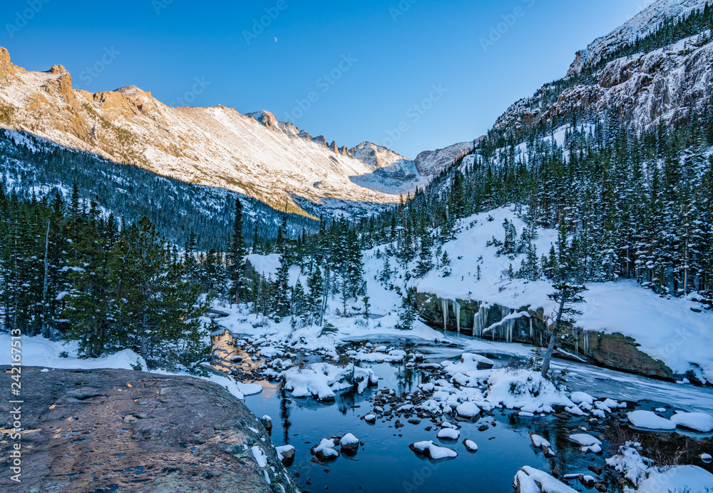 Hiking Trail to a Frozen Lake Beneath 