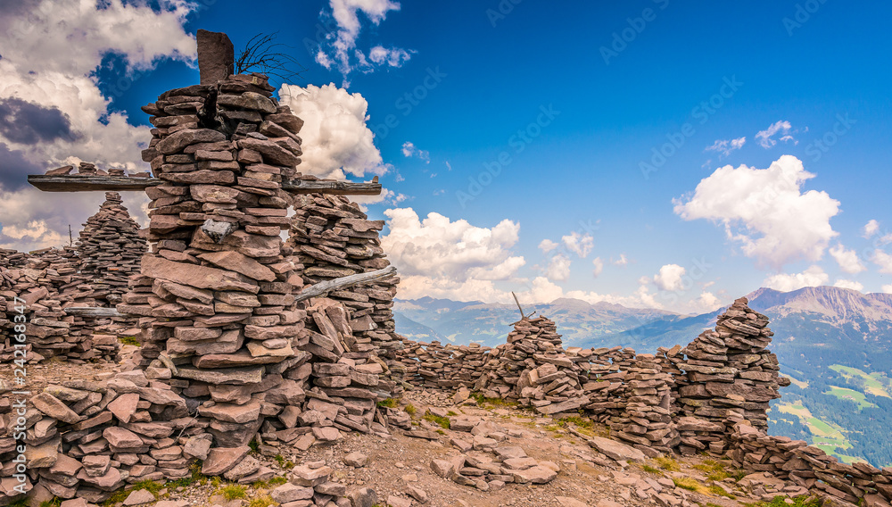 Stoanerne mandln in Sarntal Valley - Sarentino Valley - landscape in South Tyrol, northern Italy, Europe. Summer landscape whit blue sky and clouds