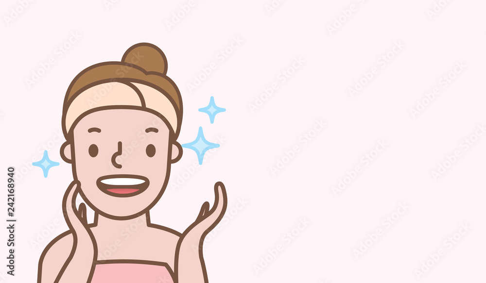 Fresh face woman cartoon action half body banner illustration vector on pink background. Beauty concept. Stock Vector | Adobe Stock Fresh face woman cartoon action half body banner illustration vector on pink background. Beauty concept. Stock Vector | Adobe Stock