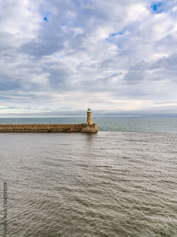 Approaching the River Tyne North Pier in Tynemouth from the North Sea