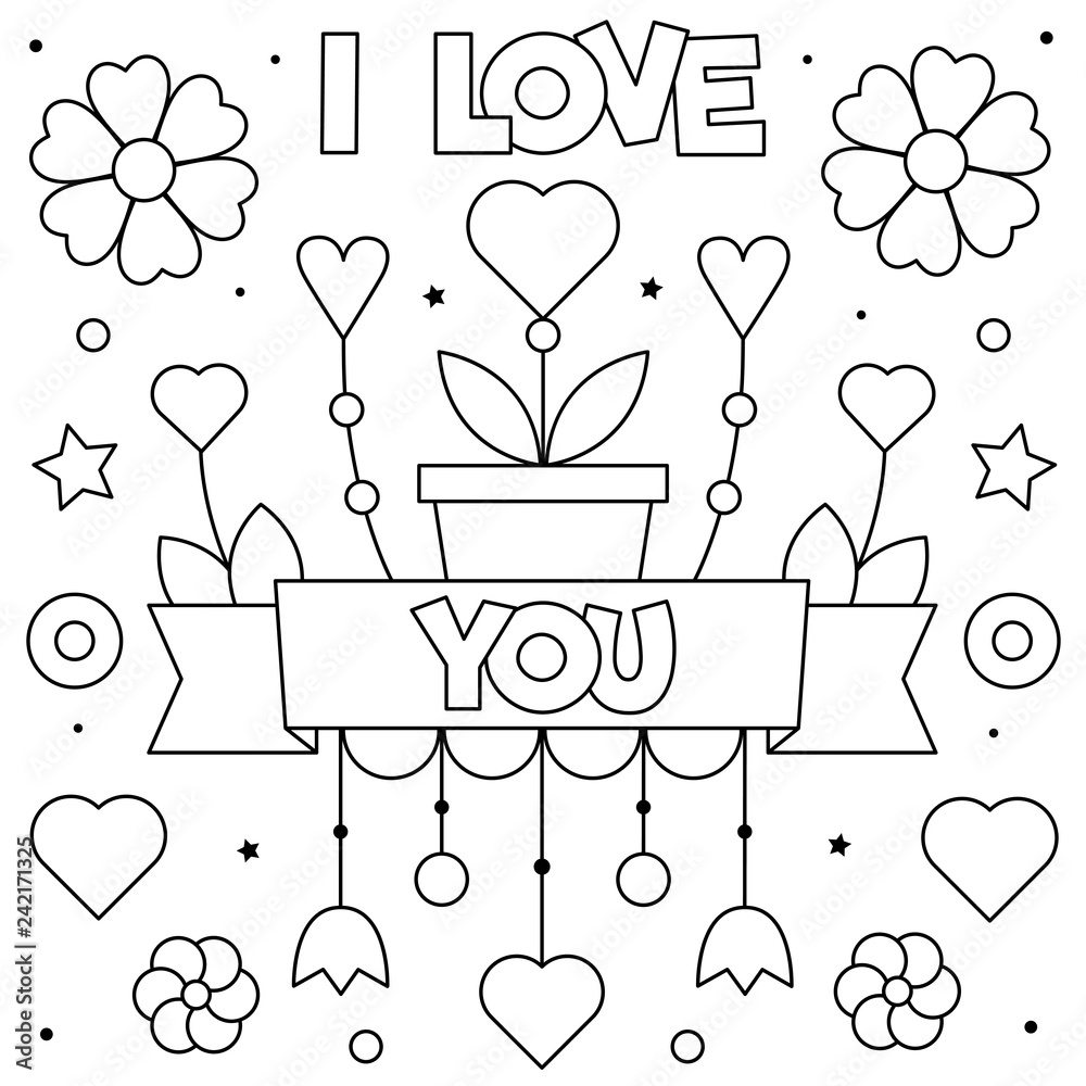 I Love you. Coloring page. Black and white vector illustration ...
