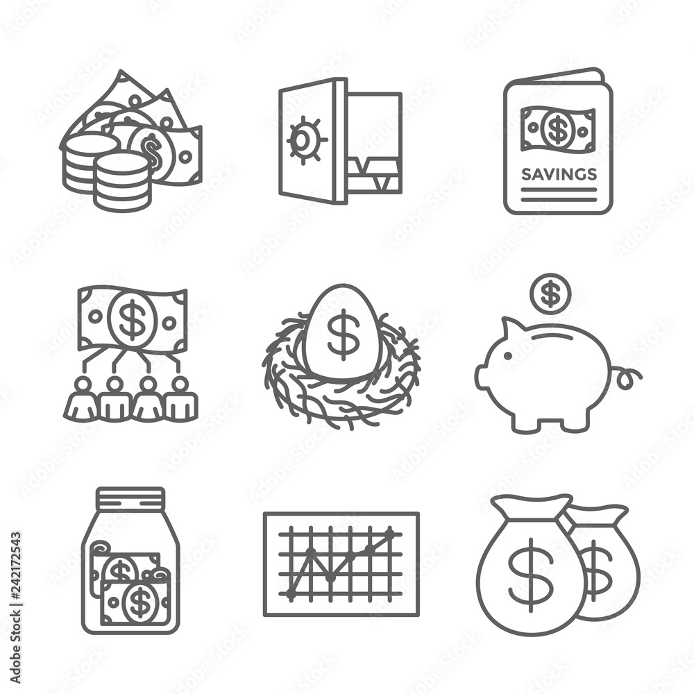 Retirement Account And Savings Icon Set W Mutual Fund Roth IRA Etc 