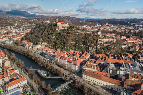 City landscape of Graz on a Sunny day. Bird's eye view