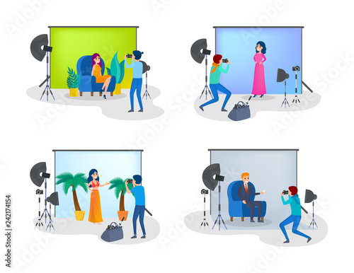 Beautiful people making photoshoot on the background